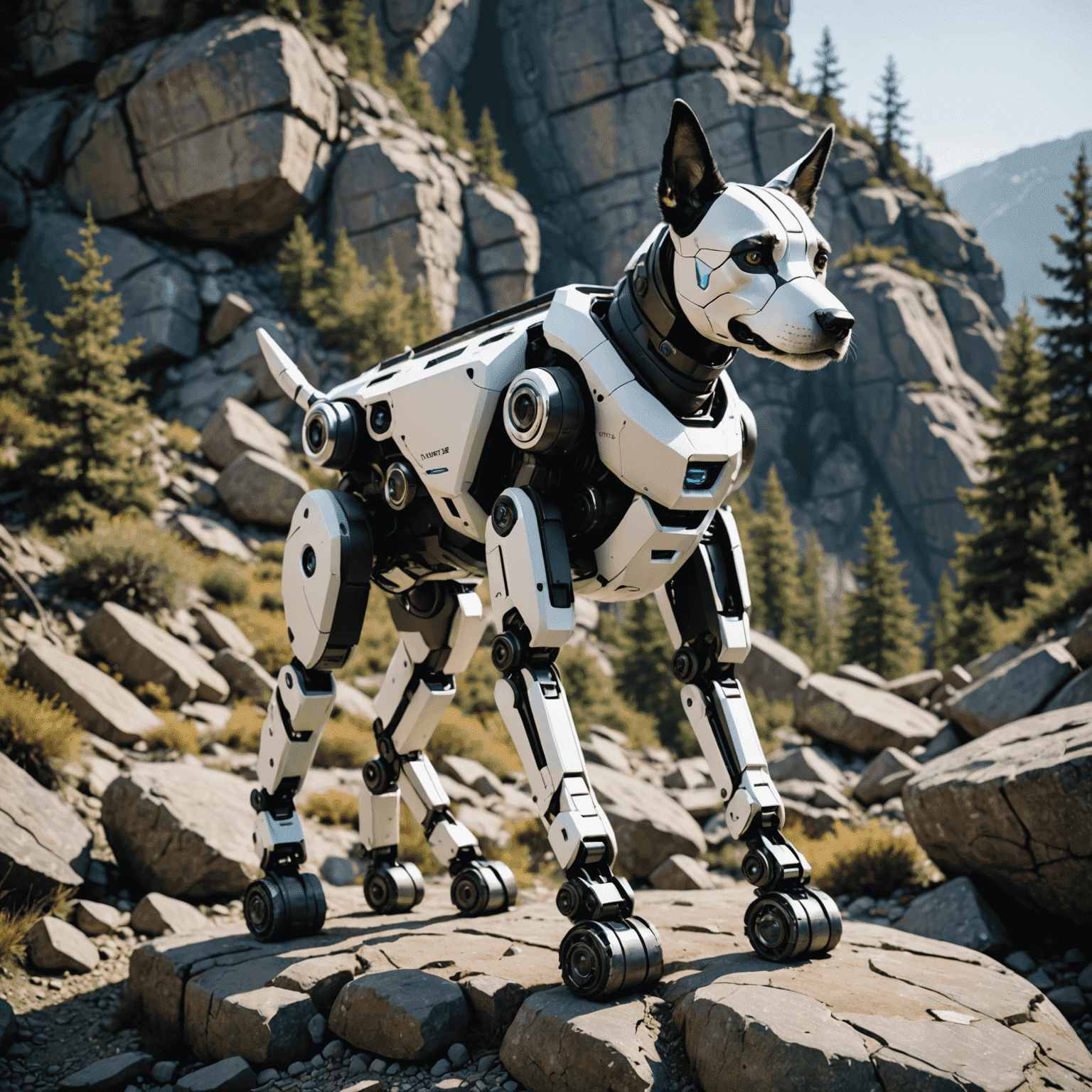 Unitree robot dog navigating a rocky terrain, showcasing its balance and agility