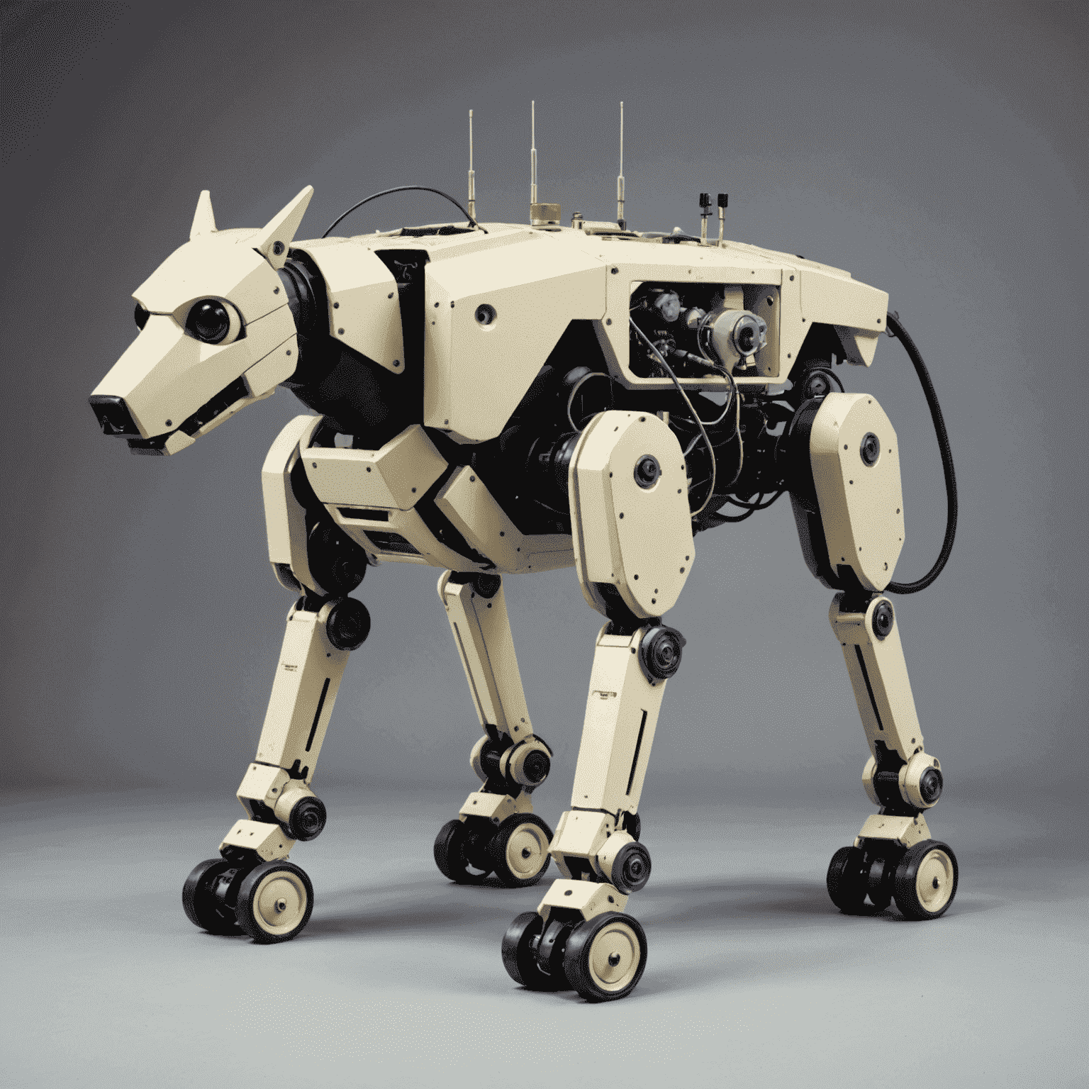 An early quadruped robot prototype from the 1960s, showing its bulky structure and basic design