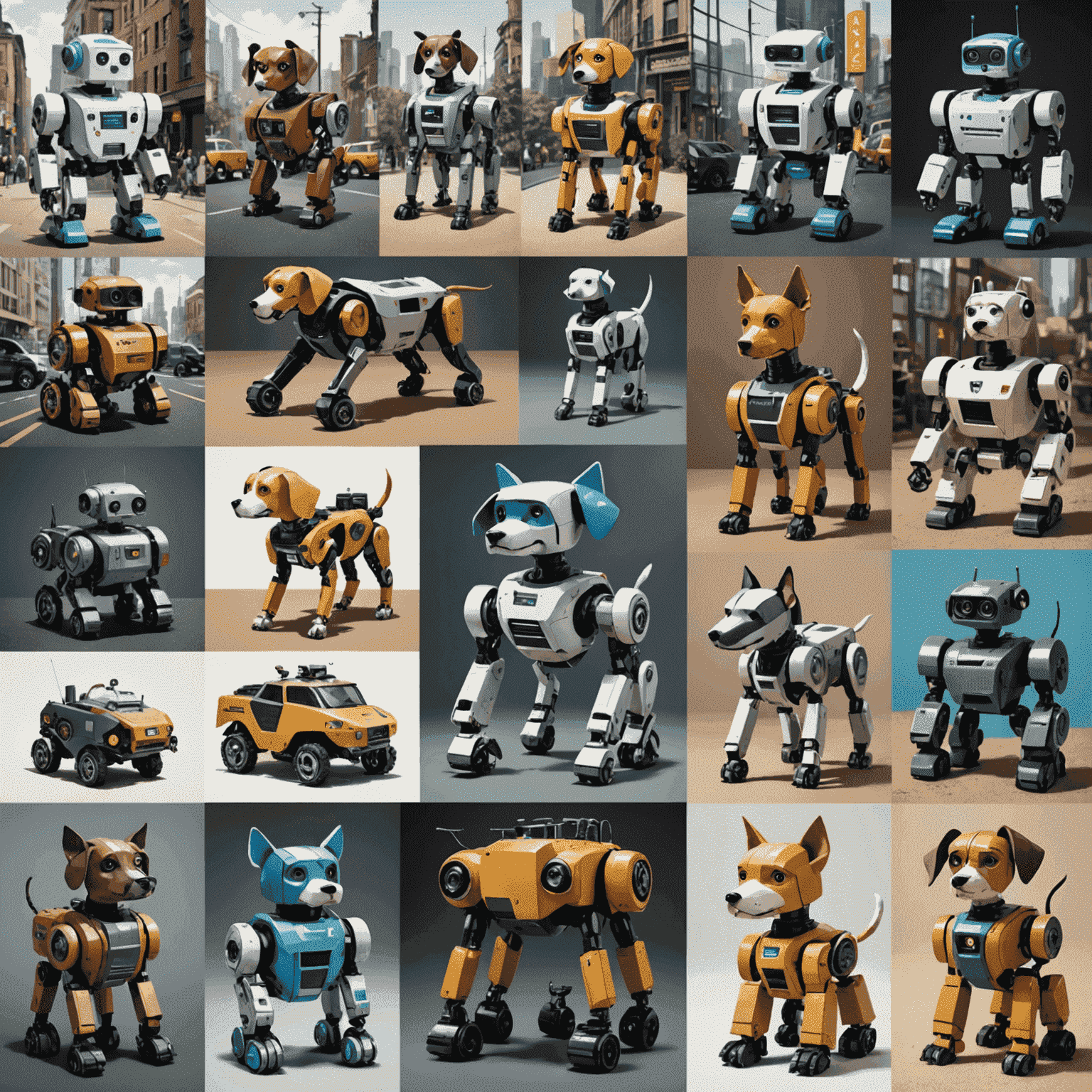 A collage showing Unitree robot dogs in various everyday scenarios and industries