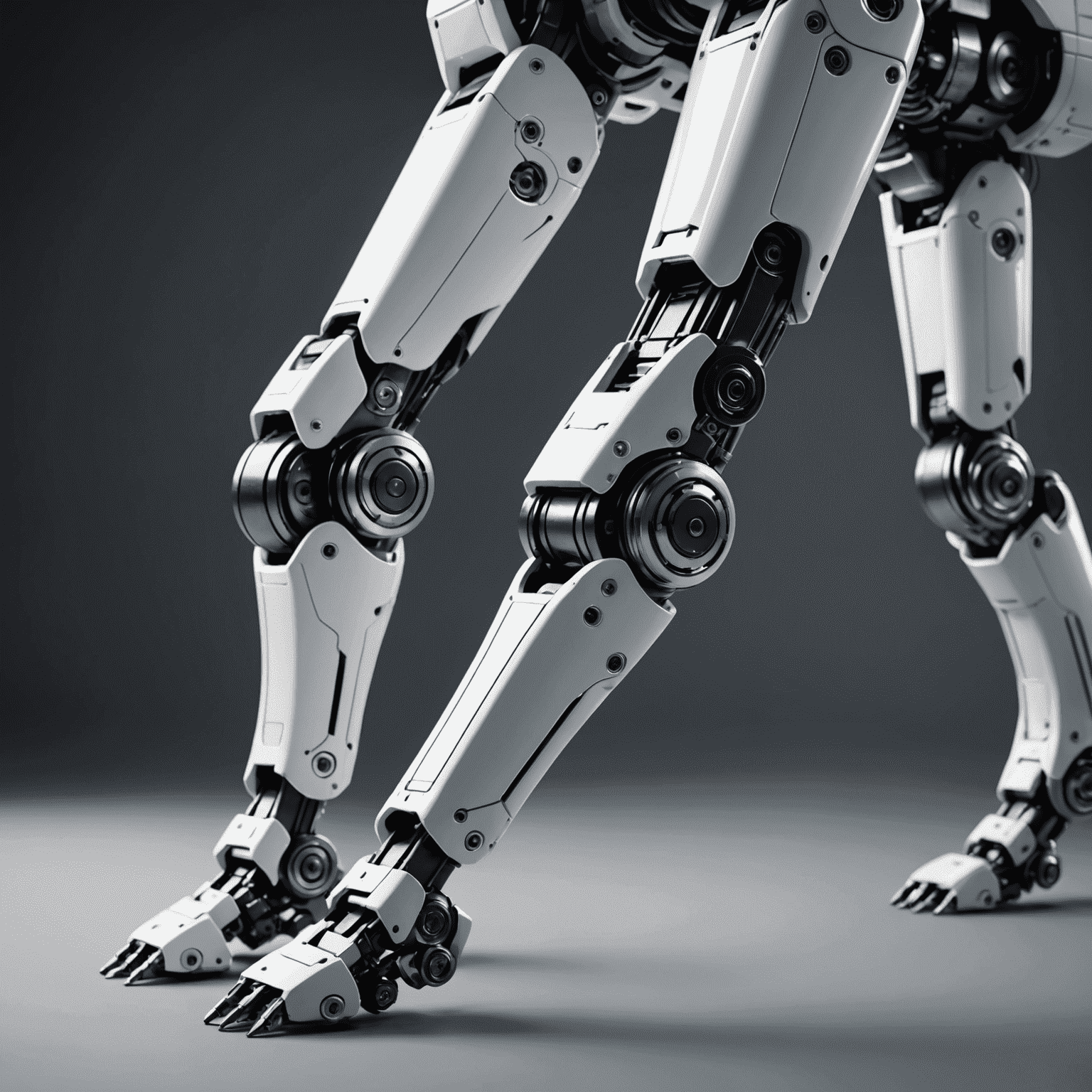 Close-up of a Unitree robot dog's leg, showing the joint mechanisms and motor placement