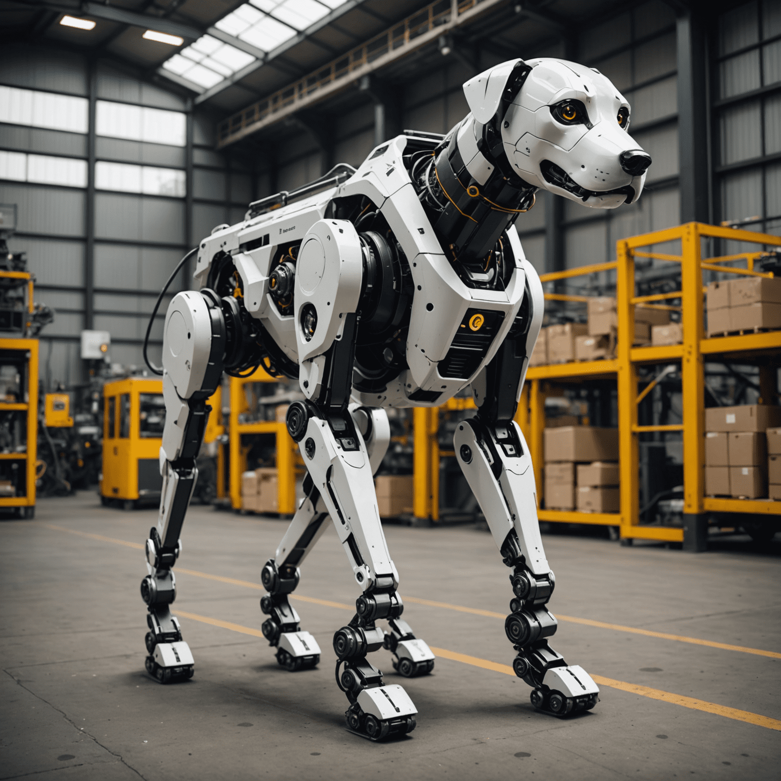 A Unitree robot dog performing a complex task in an industrial setting, showcasing its advanced capabilities